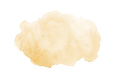 Beyaz üzerine izole edilmiş, sıvı bir kova boyası ile soyut suluboya arka plan görüntüsü. Açık turuncu tonları