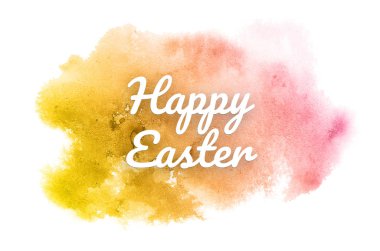 Kova boyası sıvı bir sıçrama ile soyut suluboya arka plan görüntüsü. Pembe ve sarı tonları. Mutlu paskalya