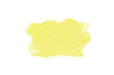 Smear ve ruj veya akrilik boya beyaz arka plan üzerinde izole doku. Lipgloss veya sıvı oje leke örneği inme. Güzellik kozmetik tasarım için eleman. Sarı renk