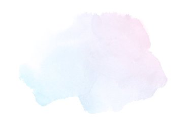 Beyaz üzerine izole edilmiş, sıvı bir kova boyası ile soyut suluboya arka plan görüntüsü. Pembe ve mavi pastel tonları