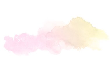 Beyaz üzerine izole edilmiş, sıvı bir kova boyası ile soyut suluboya arka plan görüntüsü. Pembe ve sarı tonları