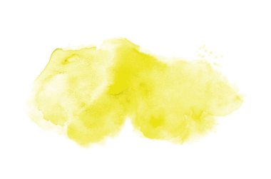 Beyaz üzerine izole edilmiş, sıvı bir kova boyası ile soyut suluboya arka plan görüntüsü. Sarı tonları