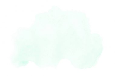 Beyaz üzerine izole edilmiş, sıvı bir kova boyası ile soyut suluboya arka plan görüntüsü. Turkuaz tonları