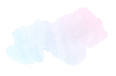Beyaz üzerine izole edilmiş, sıvı bir kova boyası ile soyut suluboya arka plan görüntüsü. Pembe ve mavi pastel tonları