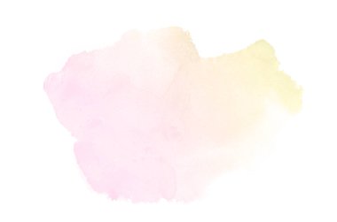 Beyaz üzerine izole edilmiş, sıvı bir kova boyası ile soyut suluboya arka plan görüntüsü. Pembe ve sarı tonları