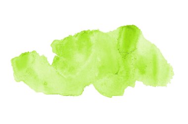 Beyaz üzerine izole edilmiş, sıvı bir kova boyası ile soyut suluboya arka plan görüntüsü. Yeşil tonları