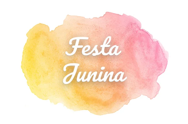 Abstract watercolor background image with a liquid splatter of aquarelle paint. Pink and yellow tones. Festa Junina — Stock Photo, Image