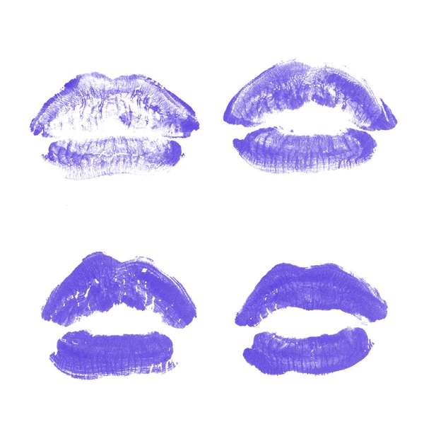 Labios femeninos beso lápiz labial conjunto de impresión para el día de San Valentín aislado en blanco. Color violeta —  Fotos de Stock