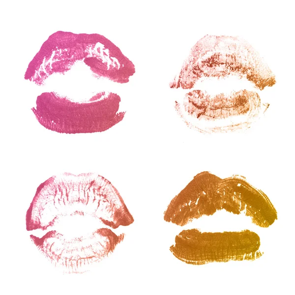 Kobiece usta szminka Kiss Print zestaw na Walentynki na białym tle. Brązowy kolor — Zdjęcie stockowe