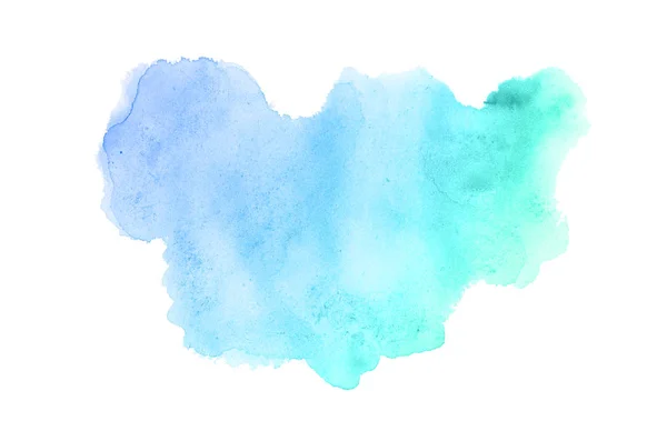 Imagem de fundo aquarela abstrata com um respingo líquido de tinta aquarelle, isolado sobre branco.tons pastel azul e turquesa — Fotografia de Stock