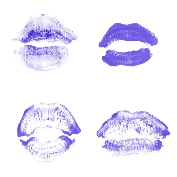 Labios femeninos beso lápiz labial conjunto de impresión para el día de San Valentín aislado en blanco. Color violeta —  Fotos de Stock