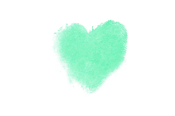 Liquid lipstick heart shape smudge isolated on white background. Turquoise color