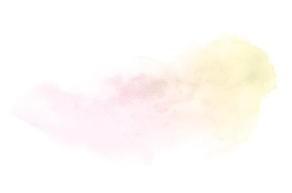 Imagen de fondo de acuarela abstracta con una salpicadura líquida de pintura acuarela, aislada en blanco. Tonos rosa y amarillo —  Fotos de Stock