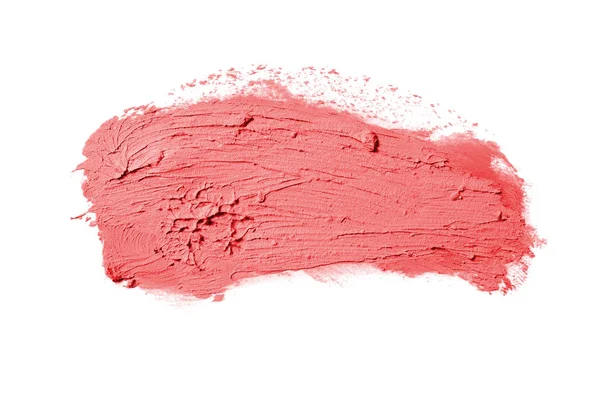 Frottis et texture de rouge à lèvres ou de peinture acrylique isolés sur fond blanc. Couleur rouge — Photo