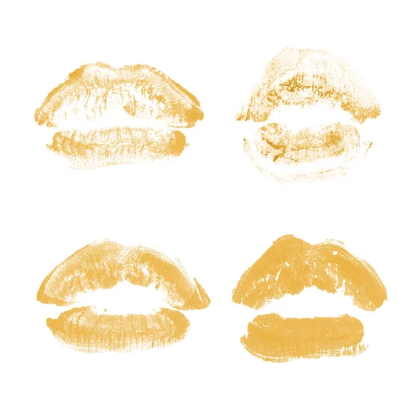 女性嘴唇口红吻打印设置情人节隔离在白色。米色 — 图库照片