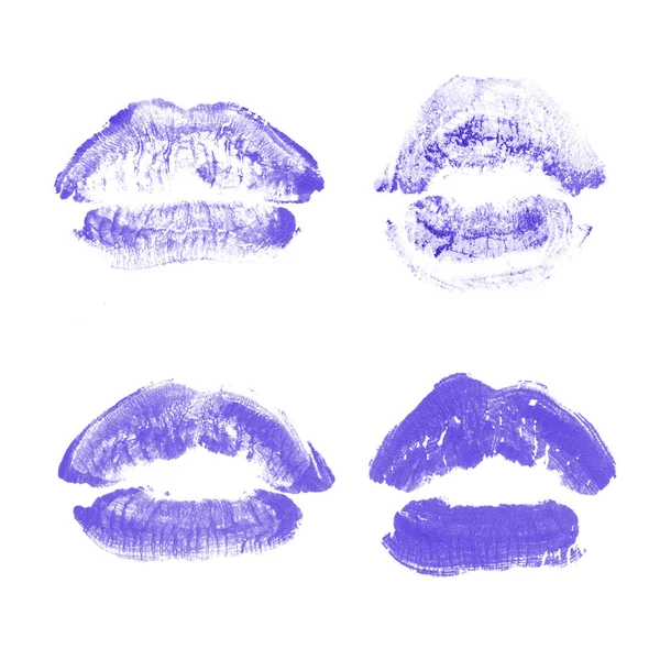 Kvinnliga läppar läppstift Kiss Print set för alla hjärtans dag isolerad på vitt. Violett färg — Stockfoto