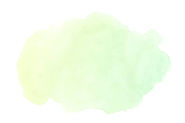 Abstraktes Aquarell-Hintergrundbild mit einem flüssigen Spritzer Aquarellfarbe, isoliert auf weißem Grund. Pastelltöne grün und gelb — Stockfoto