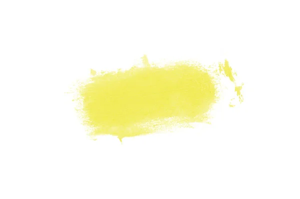 Rozmaz i tekstury szminki lub farby akrylowej na białym tle. Kolor żółty — Zdjęcie stockowe
