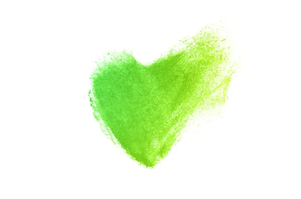 Liquid lipstick heart shape smudge isolated on white background. Green yellow color