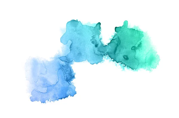 Abstract watercolor background image with a liquid splatter of aquarelle paint, isolated on white.Blue and turquoise pastel tones — Stock Photo, Image