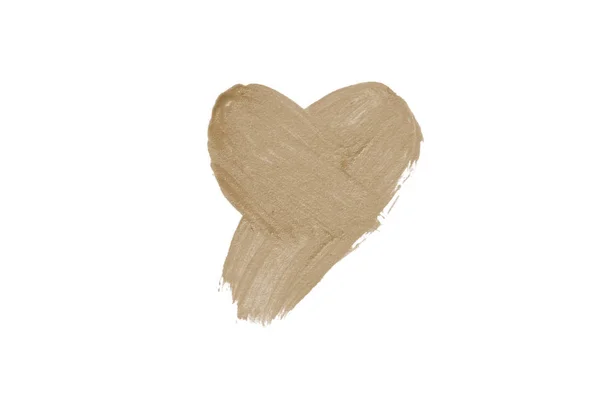 Flüssiger Lippenstift in Herzform verschmiert auf weißem Hintergrund. braune Farbe — Stockfoto