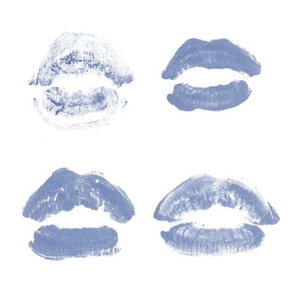 여성 입술 립스틱 키스 인쇄 흰색에 고립 된 발렌타인 데이를위한 설정. 다크 블루 컬러 — 스톡 사진