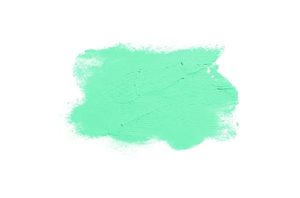 Mancha y textura de lápiz labial o pintura acrílica aislada sobre fondo blanco. Color turquesa — Foto de Stock