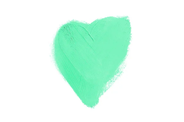 液体口红心脏形状污迹隔离在白色背景上。绿松石色 — 图库照片