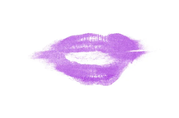 След поцелуя помады на белом фоне. Красивые губы изолированы. Фиолетовый цвет — стоковое фото