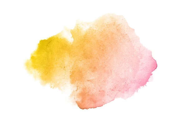 Imagem de fundo aquarela abstrata com um respingo líquido de tinta aquarelle, isolado em branco. Tons rosa e amarelo — Fotografia de Stock