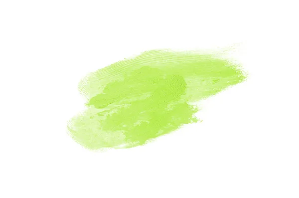 흰색 배경에 고립 된 립스틱 이나 아크릴 페인트의 얼룩과 질감. 밝은 녹색 색상 — 스톡 사진