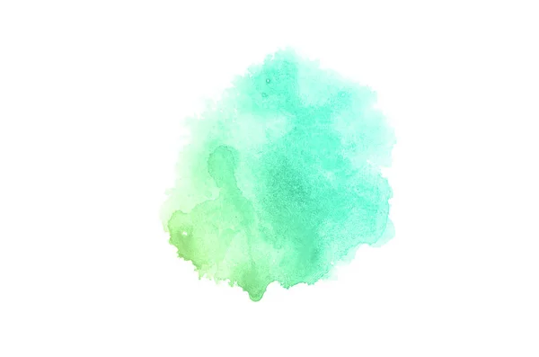 Imagem de fundo aquarela abstrata com um respingo líquido de tinta aquarelle, isolado sobre branco.tons pastel verde e amarelo — Fotografia de Stock