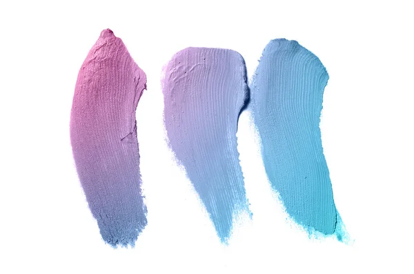 Smear en textuur van lippenstift of acrylverf geïsoleerd op witte achtergrond. Violet blauwe kleur — Stockfoto
