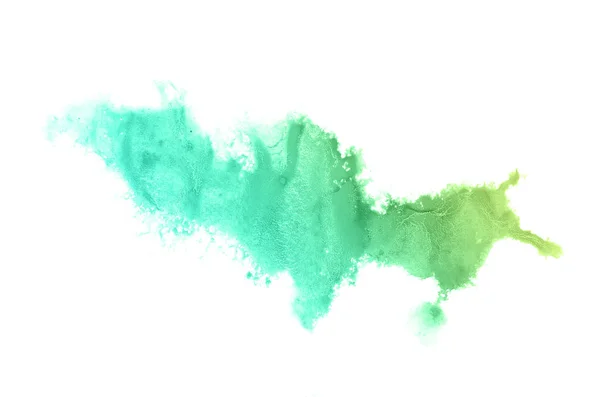 Abstraktes Aquarell-Hintergrundbild mit einem flüssigen Spritzer Aquarellfarbe, isoliert auf weißem Grund. Pastelltöne grün und gelb — Stockfoto