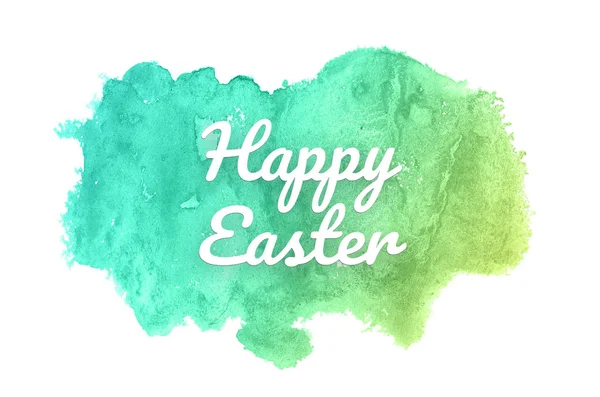 Kova boyası sıvı bir sıçrama ile soyut suluboya arka plan görüntüsü. Yeşil ve sarı pastel tonları. Mutlu paskalya