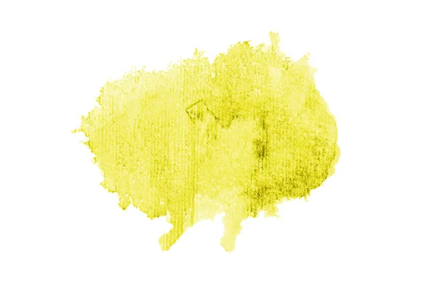 Abstract watercolor background image with a liquid splatter of aquarelle paint, isolated on white. Yellow tones — Stock Photo, Image