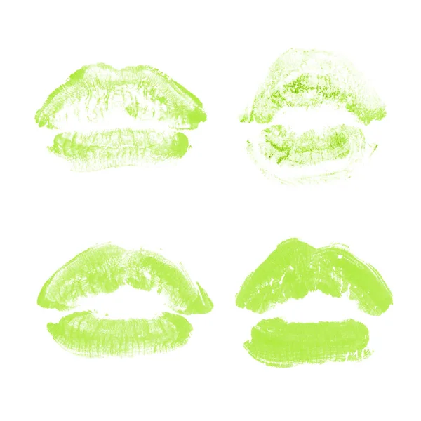 Vrouwelijke lippen lipstick kiss print set voor Valentijn dag geïsoleerd op wit. Licht groene kleur — Stockfoto