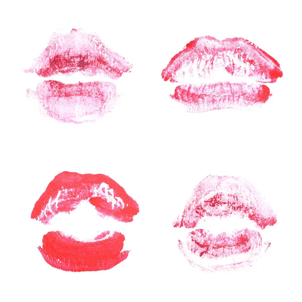 Kvinnliga läppar läppstift Kiss Print set för alla hjärtans dag isolerad på vitt. Magenta färg — Stockfoto