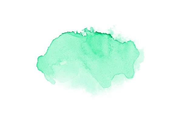 Abstrakt akvarell bakgrundsbild med en flytande splatter av akvarellfärg, isolerad på vitt. Turkos toner — Stockfoto