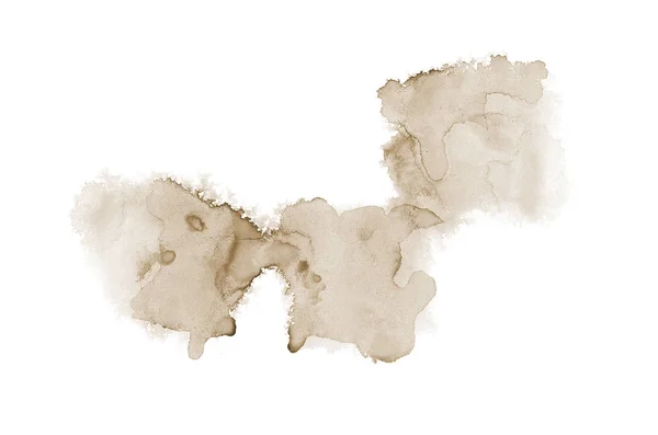白に隔離されたアクアレル塗料の液体スプラッタを持つ抽象的な水彩の背景画像。ブラウントーン — ストック写真