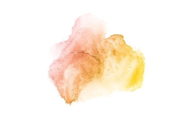 Image abstraite de fond aquarelle avec une éclaboussure liquide de peinture aquarelle, isolée sur blanc. Couleurs rose et jaune — Photo