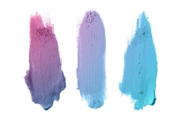 Smear en textuur van lippenstift of acrylverf geïsoleerd op witte achtergrond. Violet blauwe kleur — Stockfoto