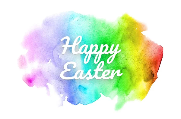 Abstract watercolor background image with a liquid splatter of aquarelle paint. Rainbow tones. Happy easter