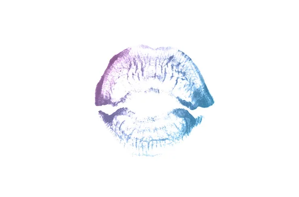 Segno di bacio rossetto su sfondo bianco. Belle labbra isolate. Colore blu violetto — Foto Stock
