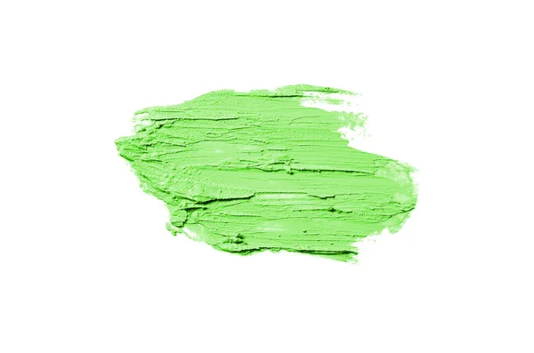 Smear and texture of lipstick or acrylic paint isolated on white background. Green color — Stock Photo, Image