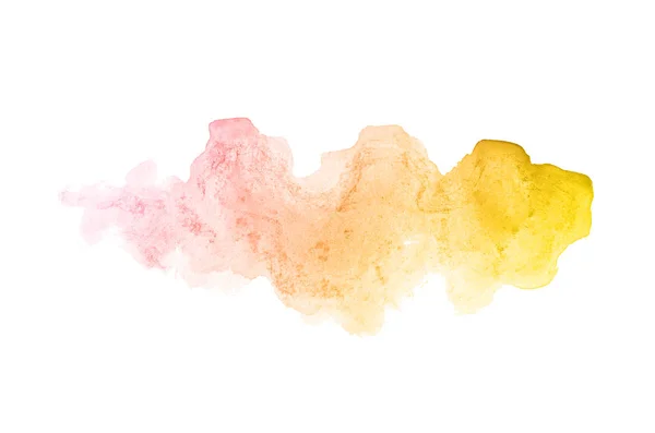 Abstraktes Aquarell-Hintergrundbild mit einem flüssigen Spritzer Aquarellfarbe, isoliert auf Weiß. rosa und gelbe Töne — Stockfoto
