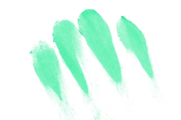 Mancha y textura de lápiz labial o pintura acrílica aislada sobre fondo blanco. Color turquesa —  Fotos de Stock