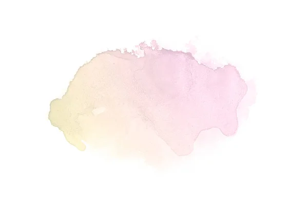 Imagem de fundo aquarela abstrata com um respingo líquido de tinta aquarelle, isolado em branco. Tons rosa e amarelo — Fotografia de Stock