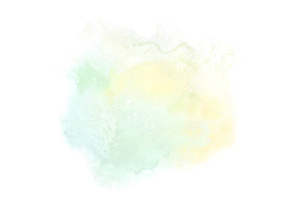 흰색에 고립 된 아쿠아렐 페인트의 액체 튀김추상 수채화 배경 이미지. 녹색과 노란색 파스텔 톤 — 스톡 사진