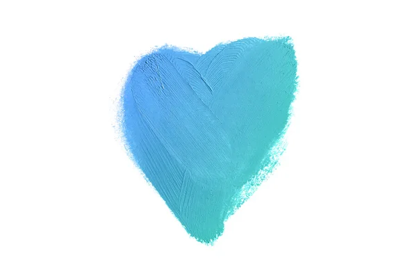 Płynna szminka serce kształt rozmazywanie na białym tle. Turkusowy kolor niebieski — Zdjęcie stockowe